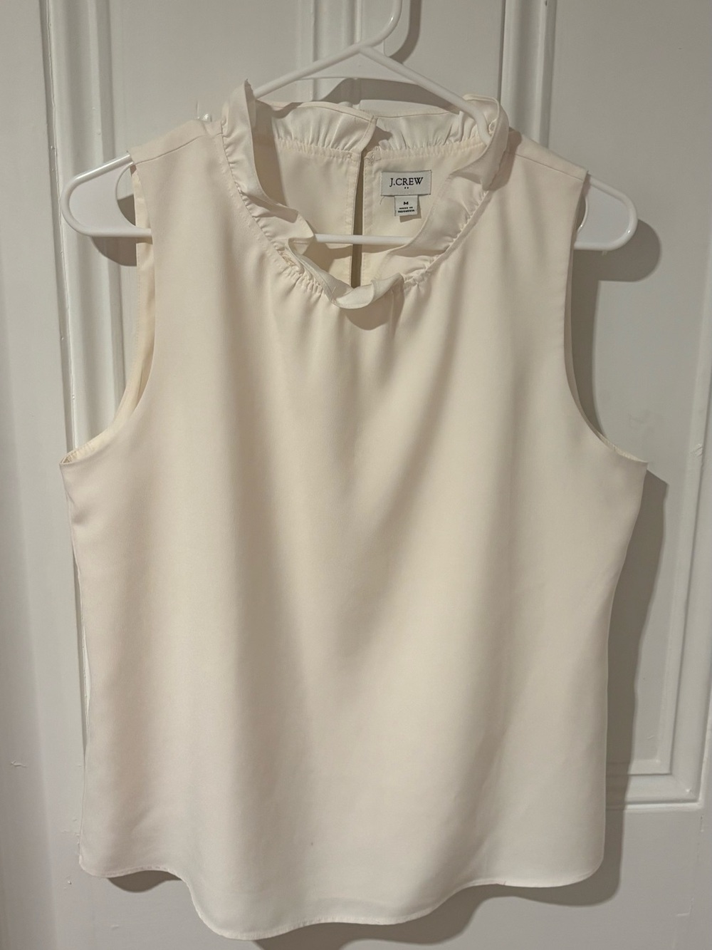 J. Crew Cream Ruffled Neck Sleeveless Top Fully-lined